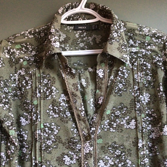 Vintage MEXX shear button down top in green/white floral. Sz L - Picture 1 of 6